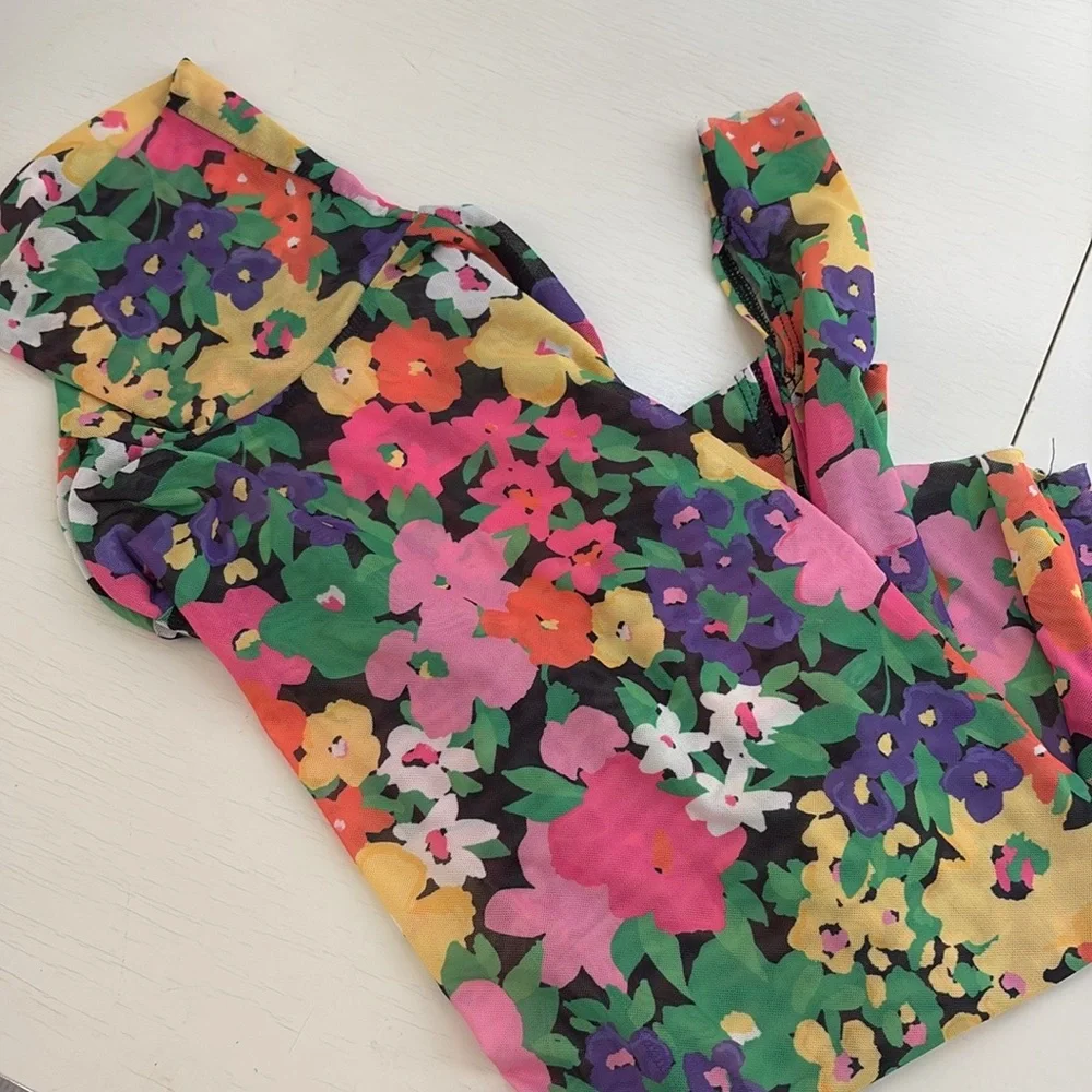 AFRM Floral Neon Garden Mesh Zadie Turtleneck Top - Picture 5 of 7